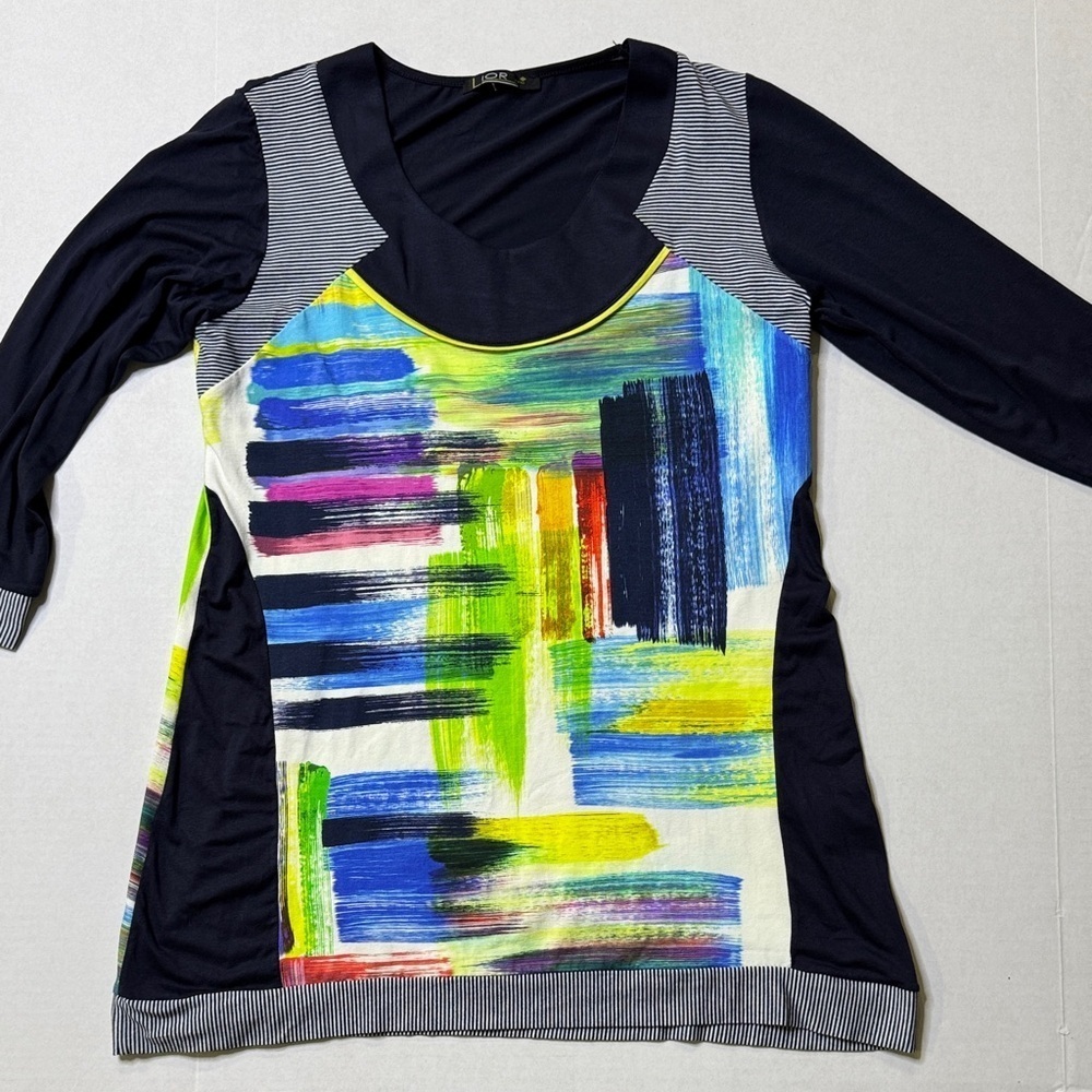 Lior Paris block colors in blue hues size large with trim sleeves
